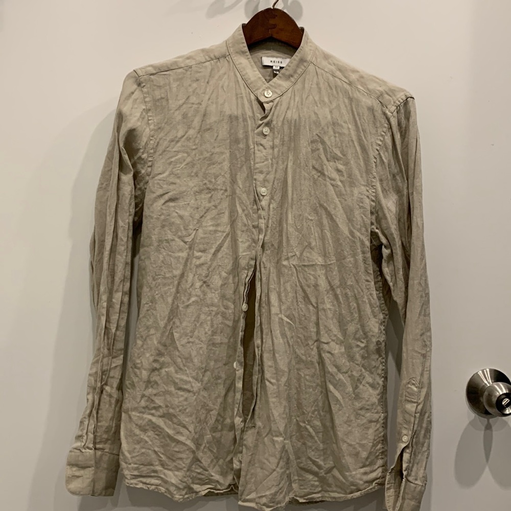 REISS - Mens Collarless Linen Shirt